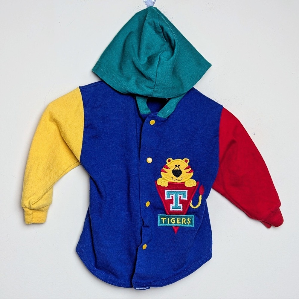 Vintage‎ Buster Brown Rainbow 80s Tigers Hoodie Jacket Colorblock Size 12 Months